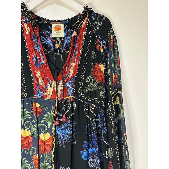 Farm Rio Black Mixed Arabesque Scarves Long Sleeve Mini Dress Size XS NWT Chic - Picture 6 of 16